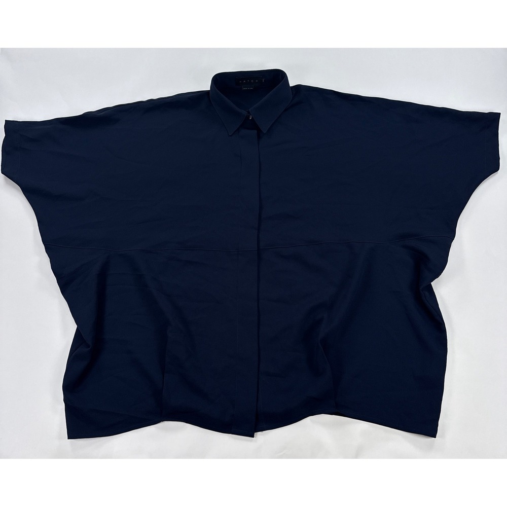 HATCH Womens Shirt O/S Navy Blue Oversized Dolman Sleeve Hidden Button Up